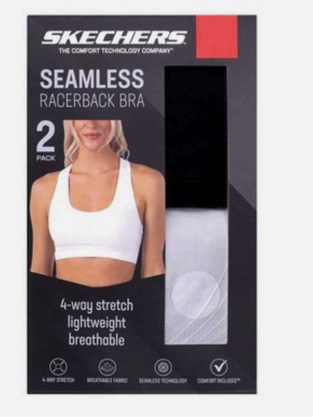 Skechers Seamless Racerback Bra Duo in Black & White